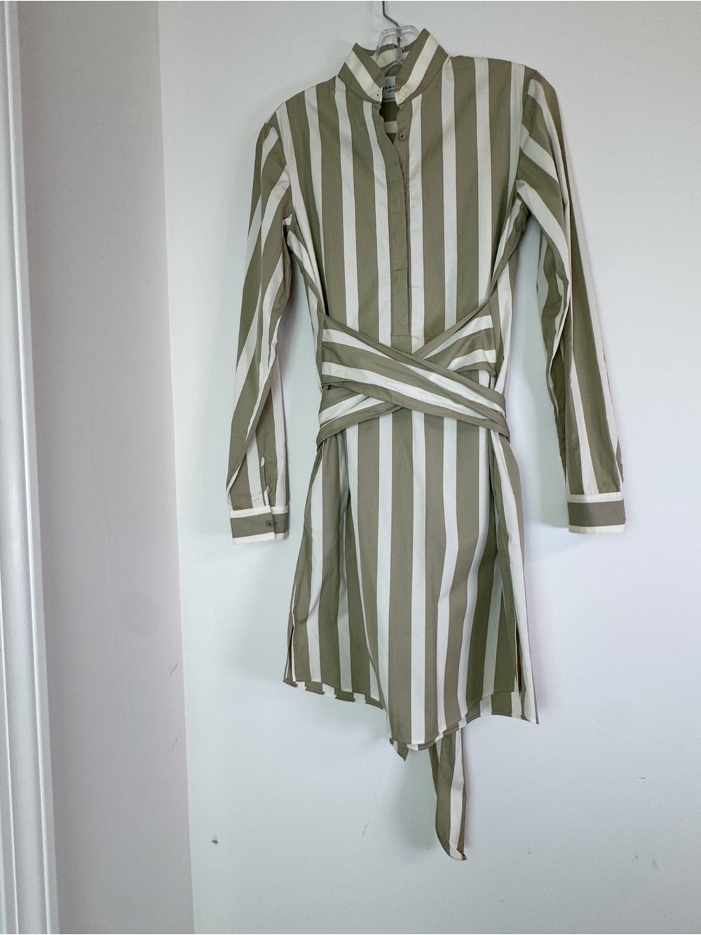 Akris Punto long sleeve Striped Wrap popover Shirt Dress green white women 2